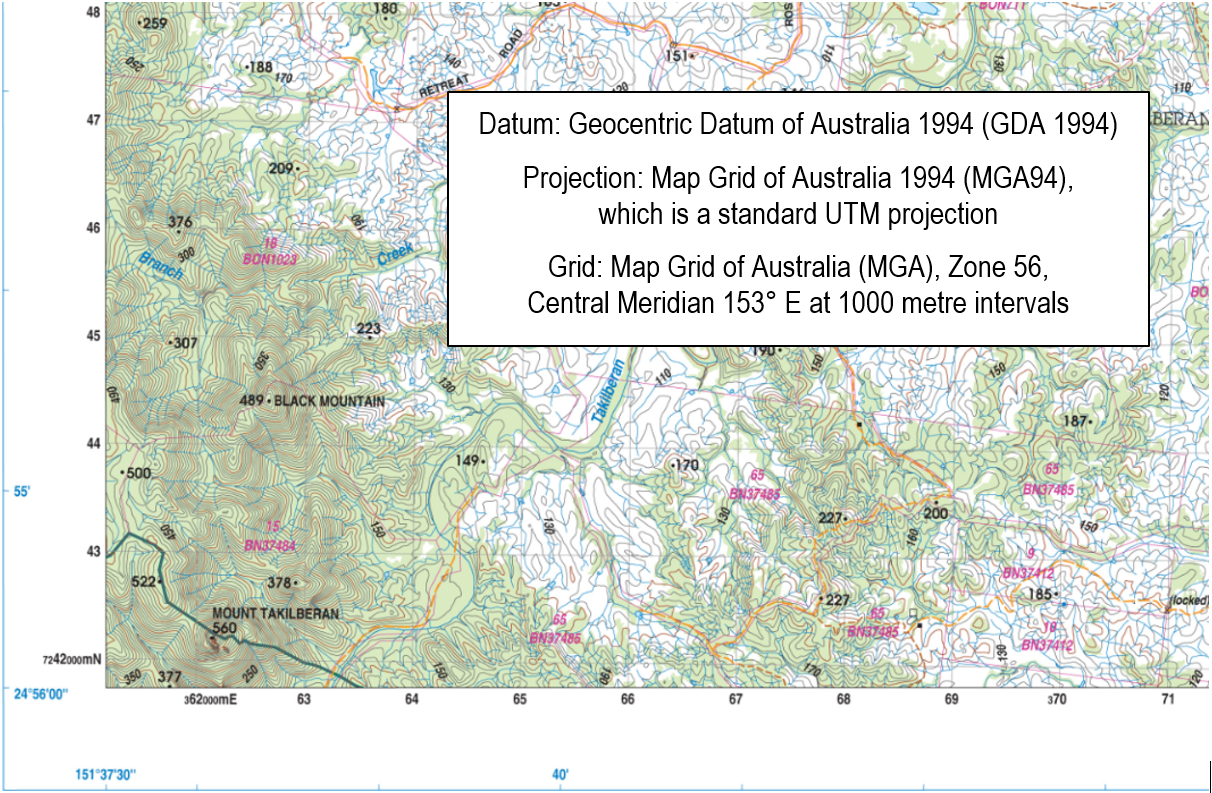 A map with grid references.