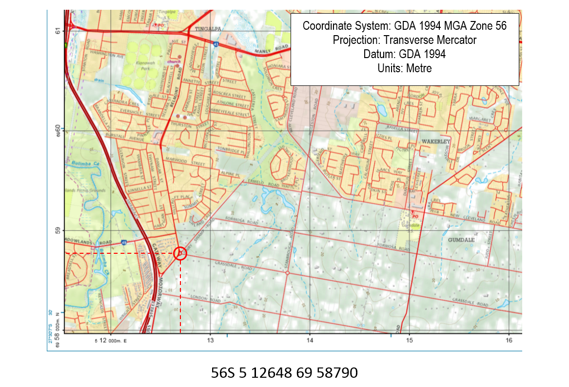 A map with grid references.