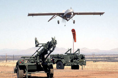 RQ-7B Shadow 200 and hydraulic rail launcher