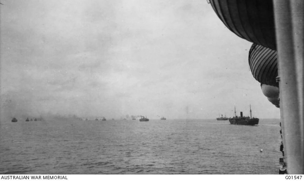 Albany, WA. 1 November 1914. The first Australian and New Zealand convoy crossing the Indian Ocean.