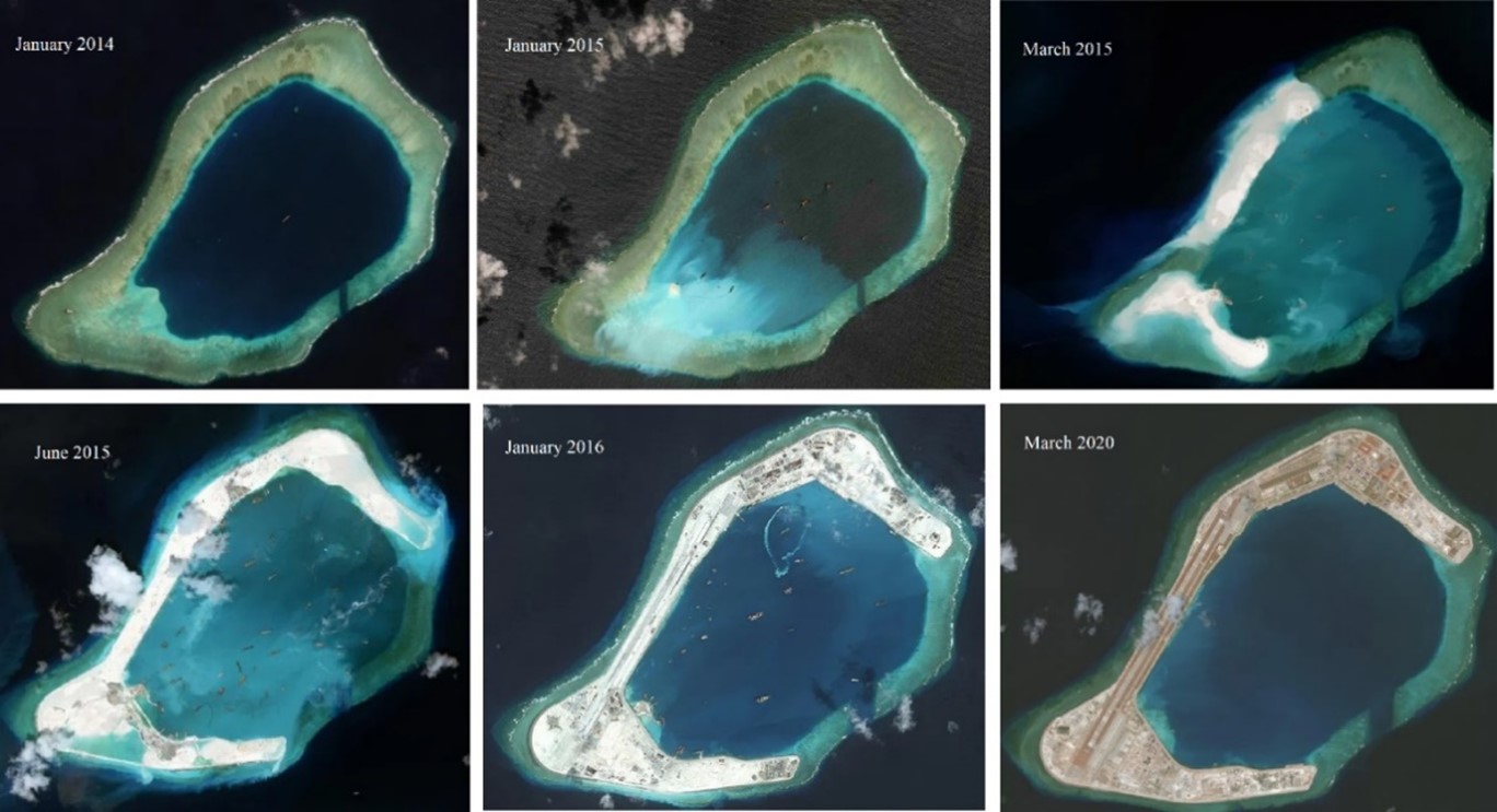 Satellite timeline imagery of Subi Reef undergoing Chinese development.