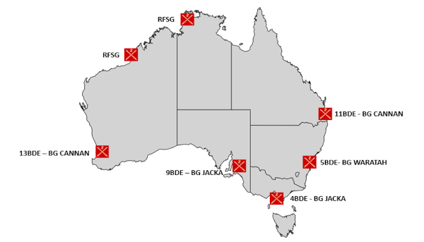 Map of Reserve Ready Battle Group indicative locations.