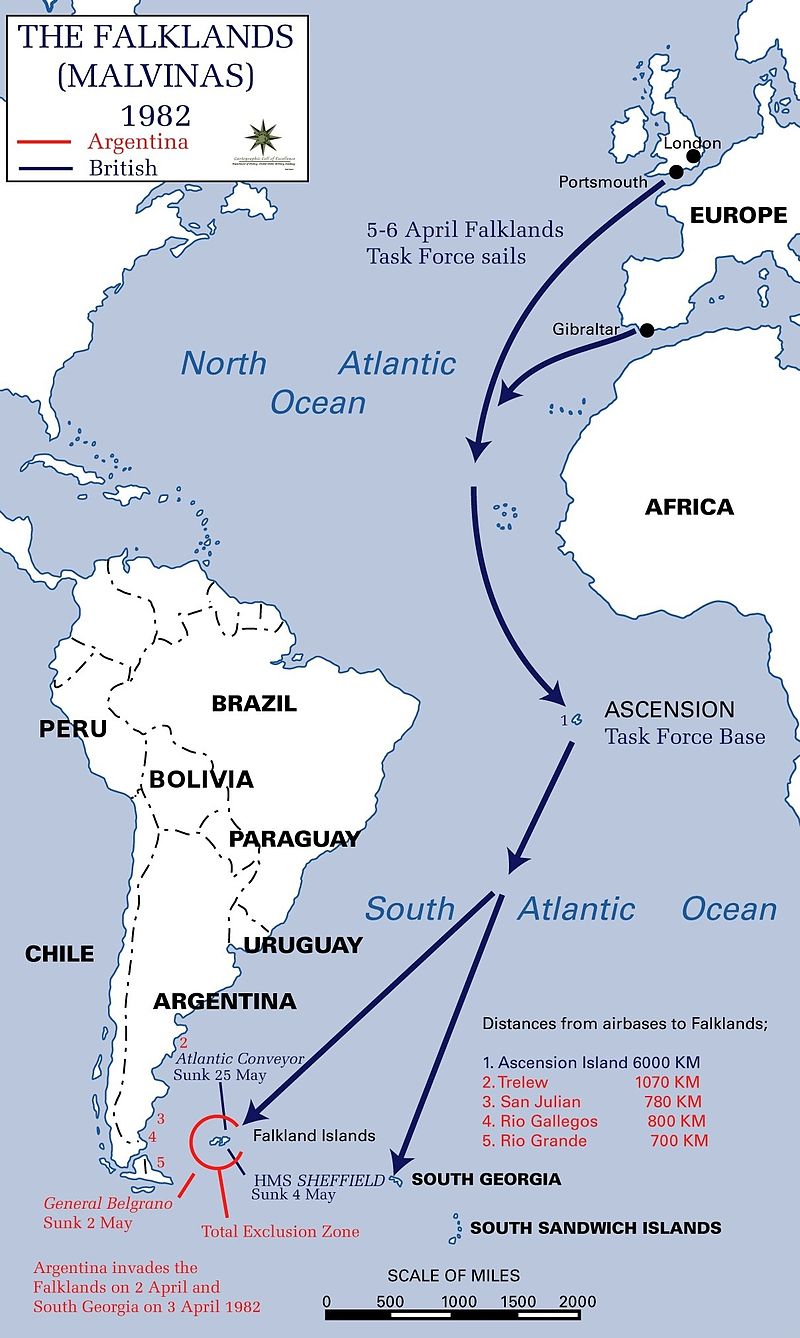 Falklands, Campaign, (Distances to bases) 1982