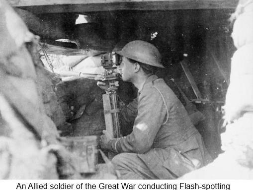 An Allied soldier of the Great War conducting Flash-spotting.