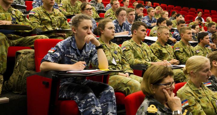 Students in a lecture hall.