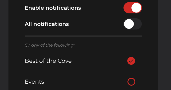 Customise Cove App notifications.