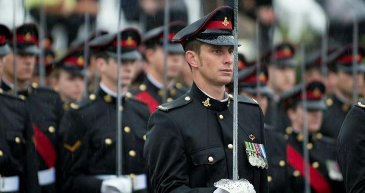 Graduating class of officers marching.