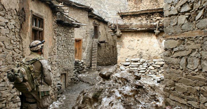 A soldier in Wanat, Afghanistan.
