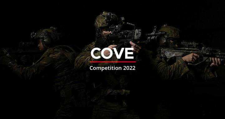 The text 'Cove Challenge 2022' on top of a soldier on a black background.