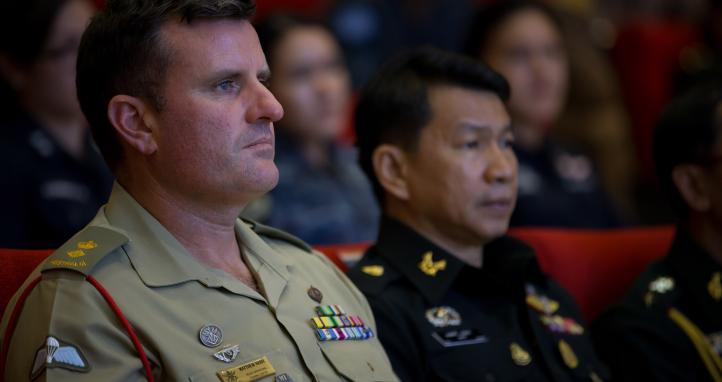 Soldier in a lecture theatres.