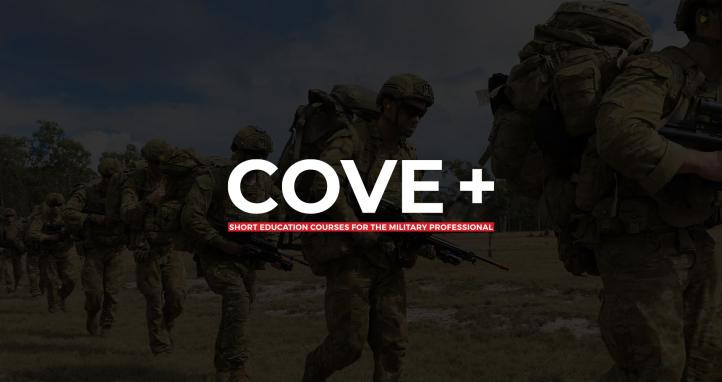 The Cove+ logo on a background of soldiers walking.