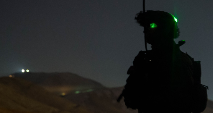 A soldier at night in Afghanistan.