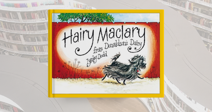 Book cover of 'Hairy Maclary from Donaldson's Dairy'.