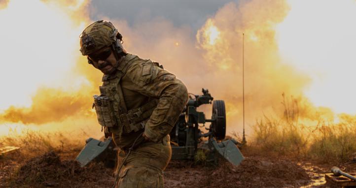 An Australian Army soldier fires the M777A2 155mm howitzer.