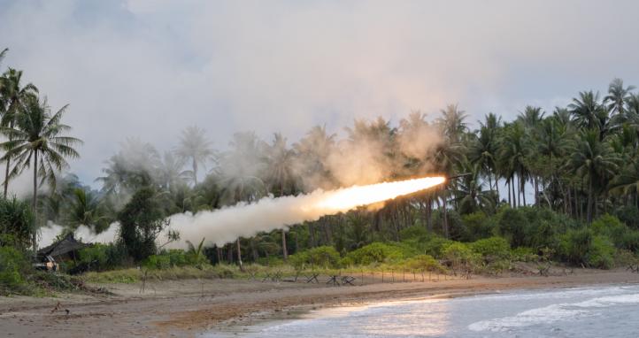 A HIMARS fires ripper shots at grids into the ocean.
