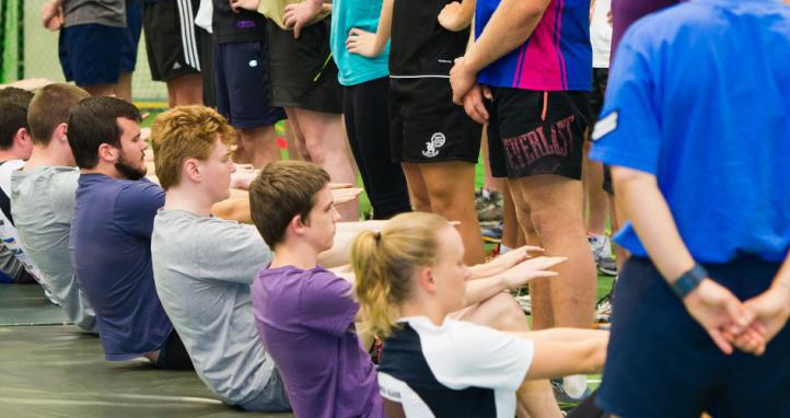 Australian Defence Force Academy candidates perform the sit-up component of the ADF physical fitness assessment.