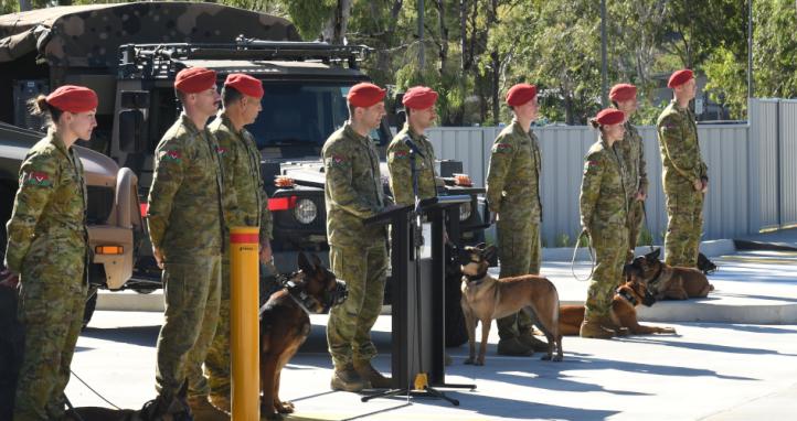 Australian Army soldiers from the 1st Military Battalion at the opening ceremony of the new Military Police Dog Facility.
