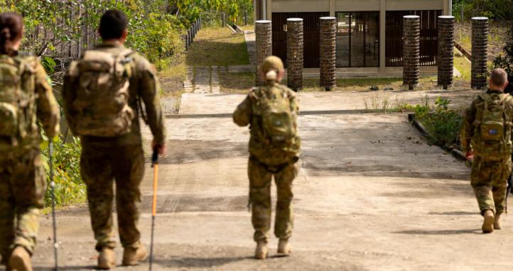Recipients of the Jonathan Church Good Soldiering Award from the Australian Army approach the Sandakan Death March Memorial in Sabah, Malaysia, while retracing the historic route.