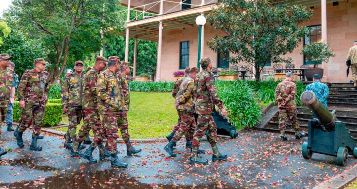 Headquarters Forces Command Chief of Staff Brigadier Nathan Juchniewicz hosts members from the Bangladesh National Defence College at Victoria Barracks, Sydney.