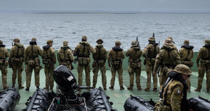 Soldiers from the 8th/12th Regiment, Royal Australian Artillery conduct weapons clearance following patrols on Zodiac Small watercraft as part of Operation RESOLUTE in the Kimberly Marine Park, WA.