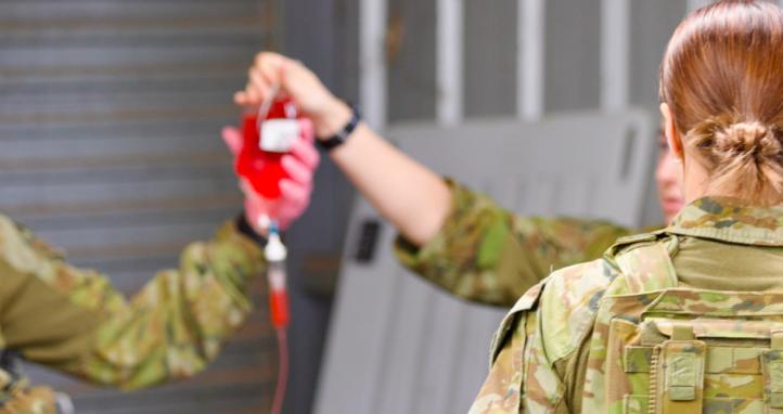 Medics, nurses and doctors carried out blood training during a scenario as part of Exercise Surging Forward.