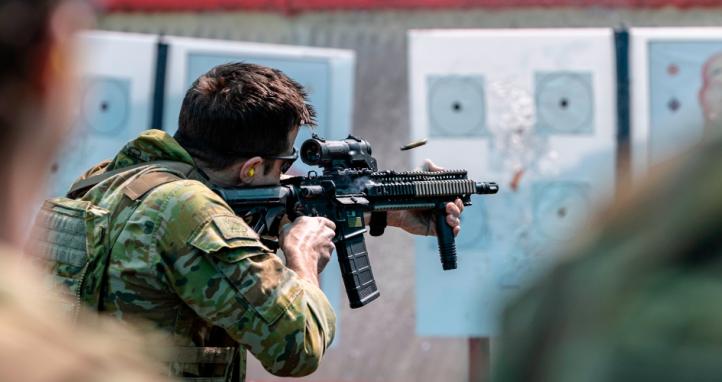 An Australian Army soldier from Special Operations Command during a live-fire range practise session.