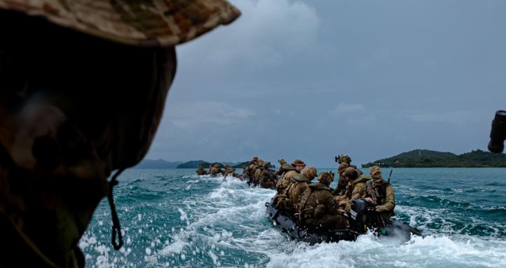 Australian soldiers during an amphibious beach landing rehearsal.