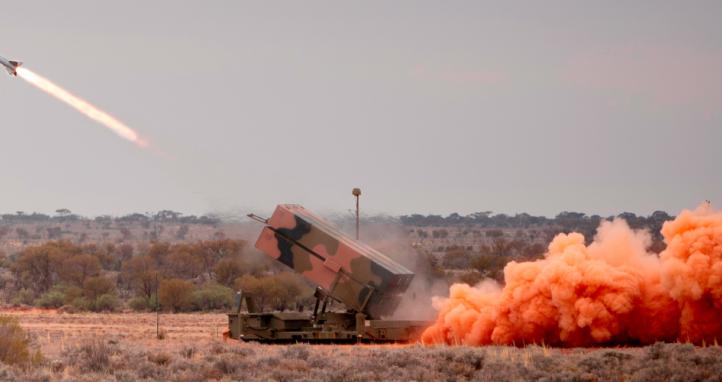 The National Advanced Surface to Air Missile System fires an AIM-120 Advanced Medium Range Air to Air Missile.