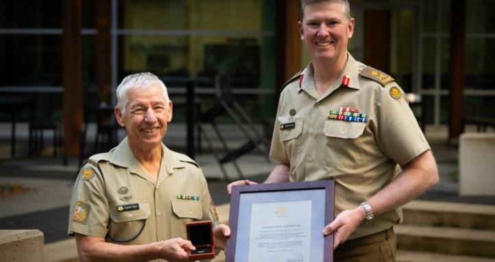 Australian Army soldier Warrant Officer First Class Russell Cliffe, was presented the Federation Star for 50 years of service by head of land capability Major General Richard Vagg at Russell Offices on June 23, 2025.