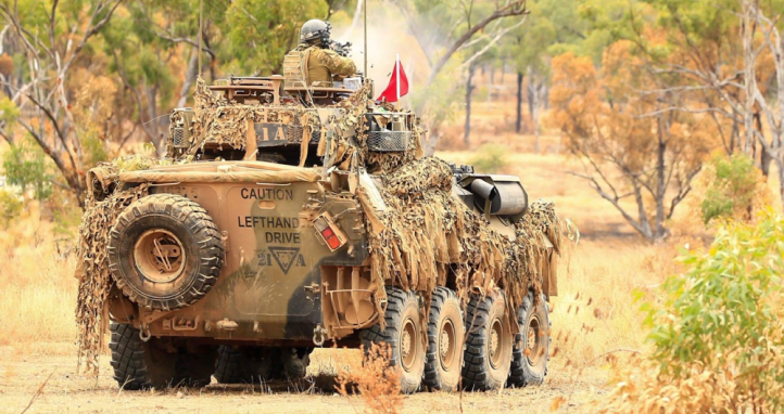 A camouflaged tank.