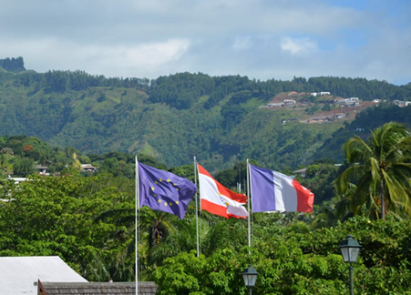 Flags flying over French Polynesia