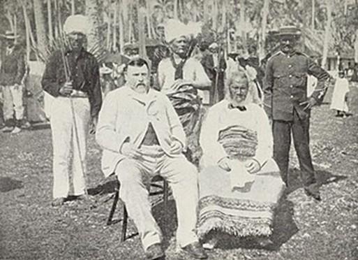 Prime Minister of New Zealand Richard Seddon and the King of Niue, c. 1900 – source; Wikimedia