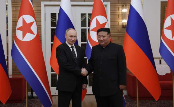 Kim Jong Un and Vladimir Putin during the 2024 Summit