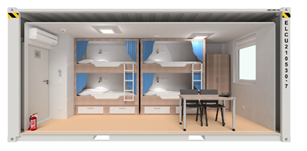 A four-berth shipping container accommodation use by off-shore mining companies