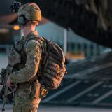 A Royal Australian Air Force Airfield Defence Guard from No. 2 Security Forces Squadron secures Wellcamp Airport.