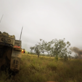 A tank in a field.