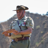 Australian Army soldier Warrant Officer Class One Colin Watego moves to the beach at Anzac Commemorative Site, Gallipoli, Turkey.