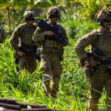 Australian Army soldiers conduct a patrol with United States Army soldiers in Indonesia during Exercise Super Garuda Shield 2023.