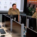 Australian Army career manager Captain Ellen Greig delivers a presentation to soldiers.