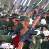Myanmar soldiers marching on Armed Forces Day 2021