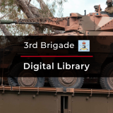 An Australian Army Boxer Combat Reconnaissance Vehicle drives over a Dry Support Bridge.