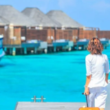 Maldives tourists arriving at a resort