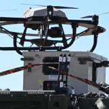 Project Convergence Capstone Four (PC-C4). A United States tethered Hoverfly drone on top of a Stryker Vehicle.