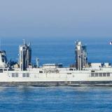 The French Navy Durance-class replenishment oiler Meuse at sea.