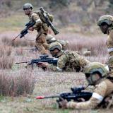 Staff Cadets from Training Team - Bravo, of the Royal Military College - Duntroon continue to move as they conduct their attack of Objective Hammer during Exercise War Fighter in Puckapunyal, Victoria.