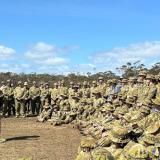 Army and Air Force cadets at the Tasmania Battalion Annual Field Exercise attend a speech.
