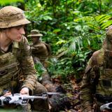 Australian Army soldiers prepare to fly a drone for reconnaissance.