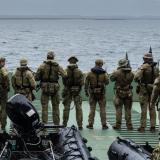 Soldiers from the 8th/12th Regiment, Royal Australian Artillery conduct weapons clearance following patrols on Zodiac Small watercraft as part of Operation RESOLUTE in the Kimberly Marine Park, WA.