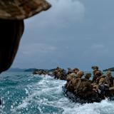 Australian soldiers during an amphibious beach landing rehearsal.