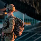 A Royal Australian Air Force Airfield Defence Guard secures Wellcamp Airport, Toowoomba.